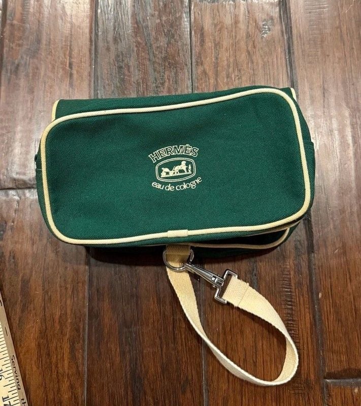 Vintage Hermès Eau de Cologne Green Canvas Promotional Toiletry Travel Pouch 5