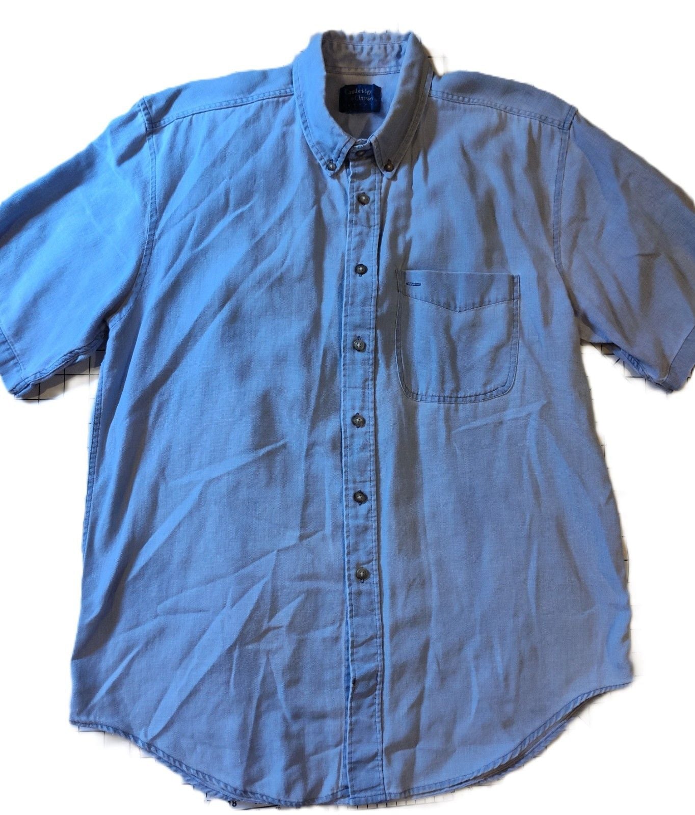 Vintage Cambridge Classics Men's Short Sleeve Button down Shirt Denim like Sz L 2