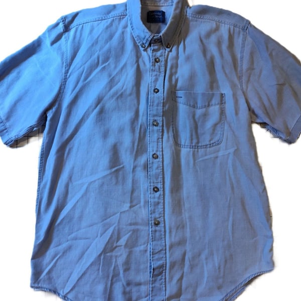 Vintage Cambridge Classics Men's Short Sleeve Button down Shirt Denim like Sz L