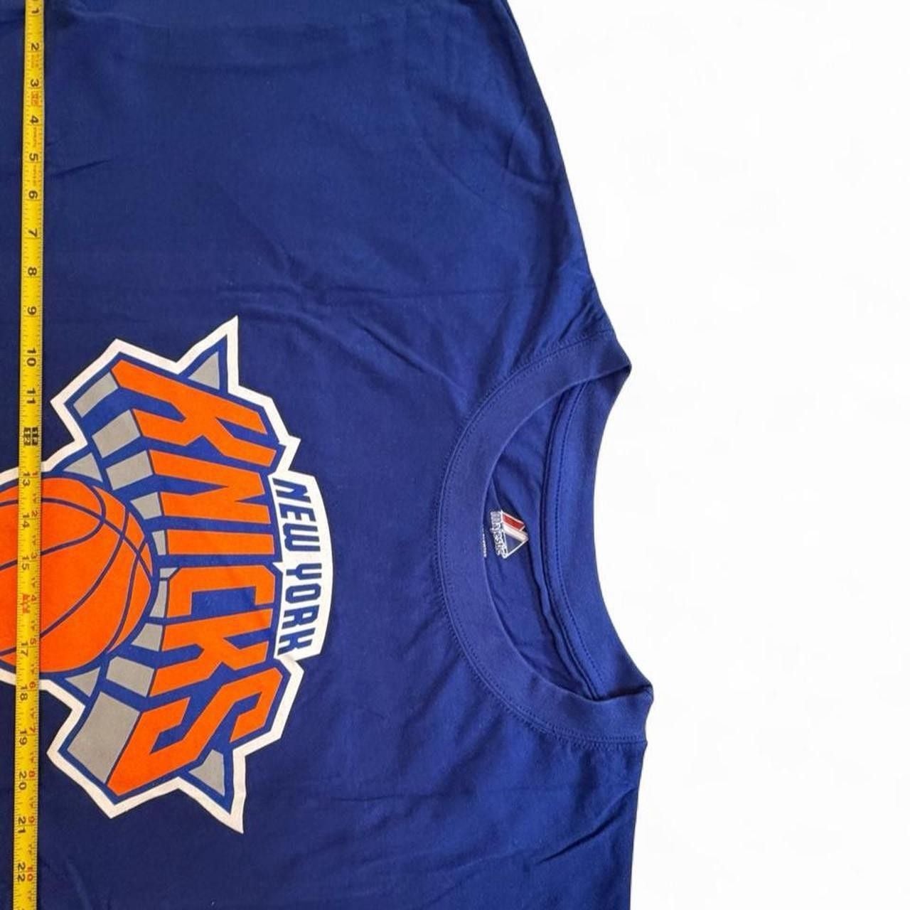 NBA New York Knicks blue t-shirt with orange basketball graphic number 7!Anthony on the back size 4XL big & tall dimensions in the pictures brand new with tags. 6