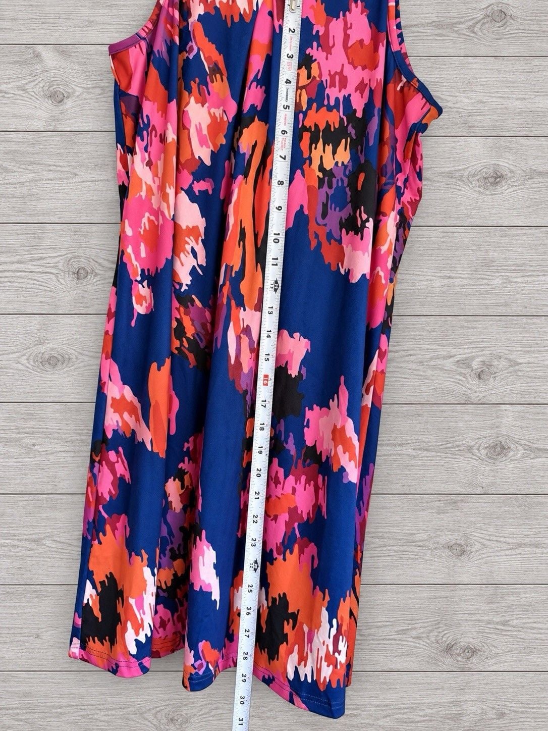 Womens M Navy Multicolor Abstract Floral Swing Dress Tie Back Sleeveless 5
