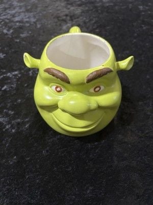Vintage Shrek Face 3D Coffee Mug Ceramic 2004 Green Galerie Dreamworks 1