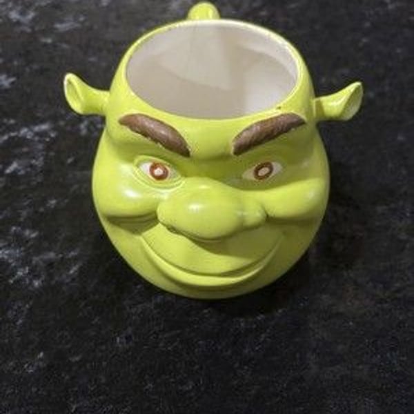 Vintage Shrek Face 3D Coffee Mug Ceramic 2004 Green Galerie Dreamworks