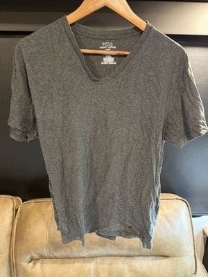 Polo Ralph Lauren Men's Gray V-Neck Classic Fit Cotton Knit Logo Tee Size L 2