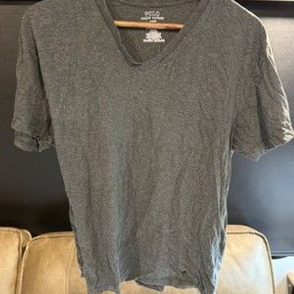 Polo Ralph Lauren Men's Gray V-Neck Classic Fit Cotton Knit Logo Tee Size L