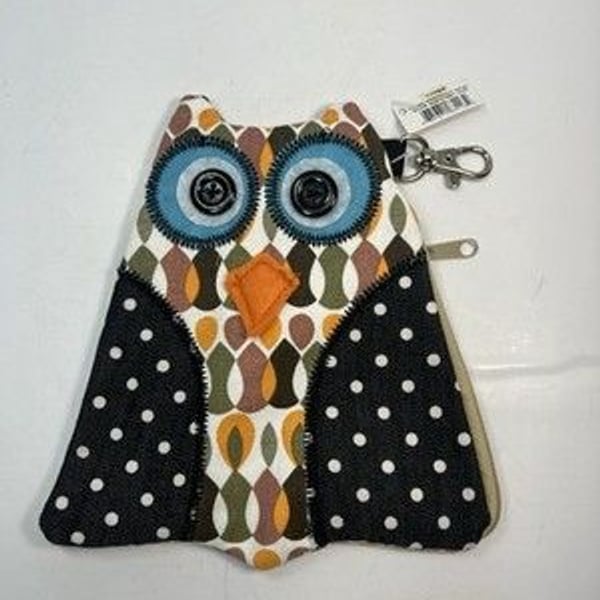 Ganz Quilted Canvas Owl Coin Purse Key Chain Handmade Key Hook GIFT NWT