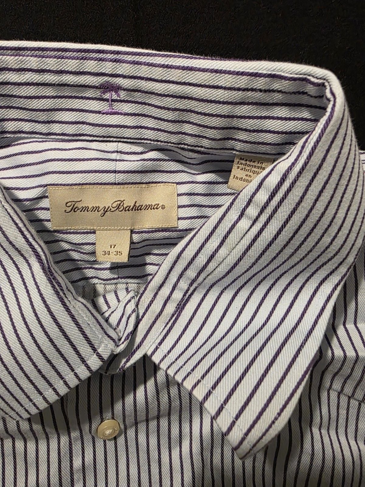 Tommy Bahama Shirt Mens XL Purple White Stripe Cotton Long Sleeve 17 34-35 3