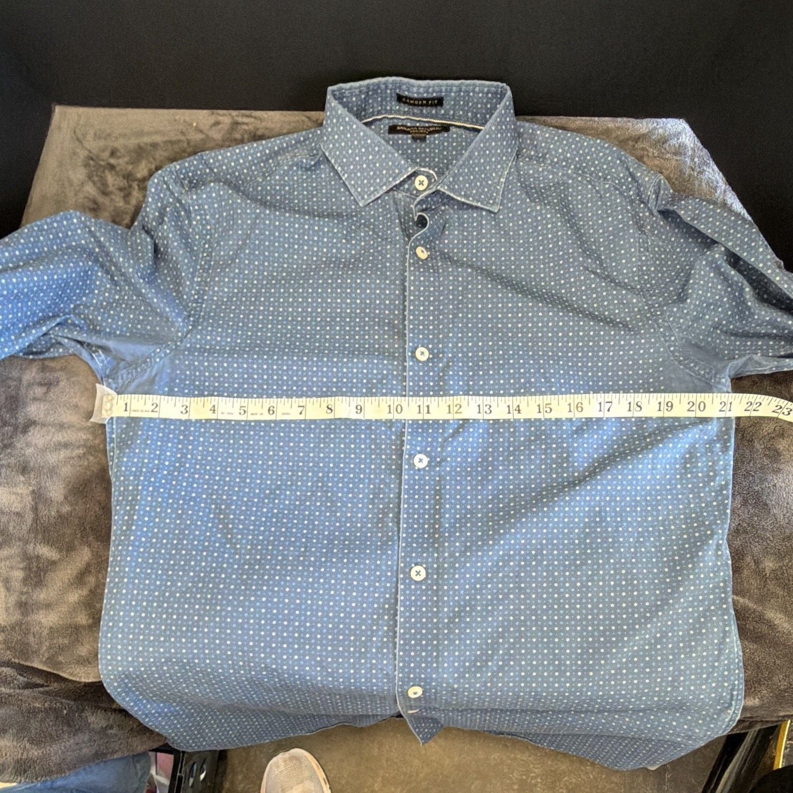 Banana Republic Men's M Camden Fit Blue Geometric Non-Iron Cotton Dress Shirt 5