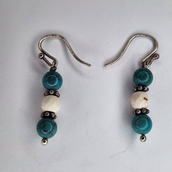 Sterling Silver Buffalo Turquoise , Turquoise Dangle Drop Earrings
