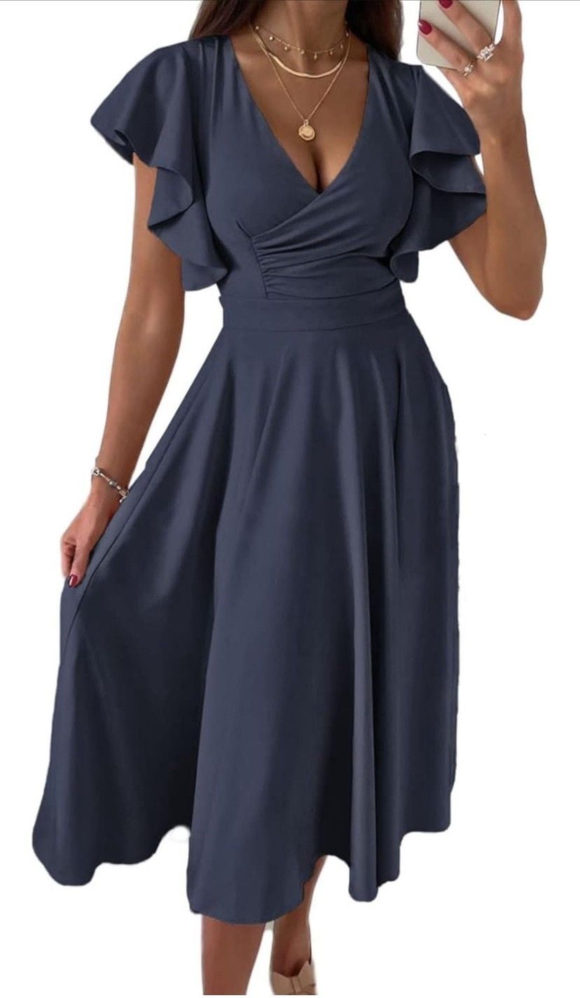 Dokotoo women's V Neck Elegant party Dress Short sleeves skater Dress 12