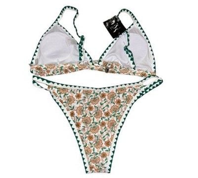 BIKINX Thong Micro Bikini Ditsy Floral Block Bandeau Green Orange Yellow Size XL 4