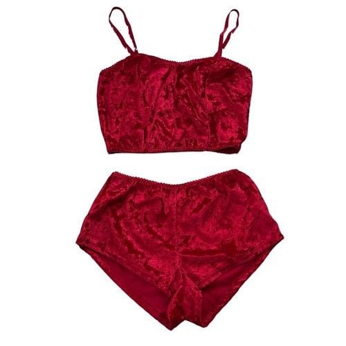 Womens Red Velvet Spaghetti Straps Camisole Shorts Lingerie Pajama Set Small 7