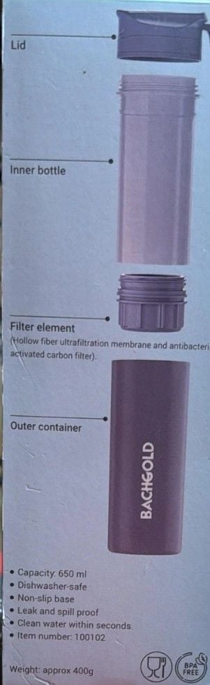 BACHGOLD Outdoor Water Filter Bottle 650ml 1500L Camping Hiking Survival BPA-Fre 4