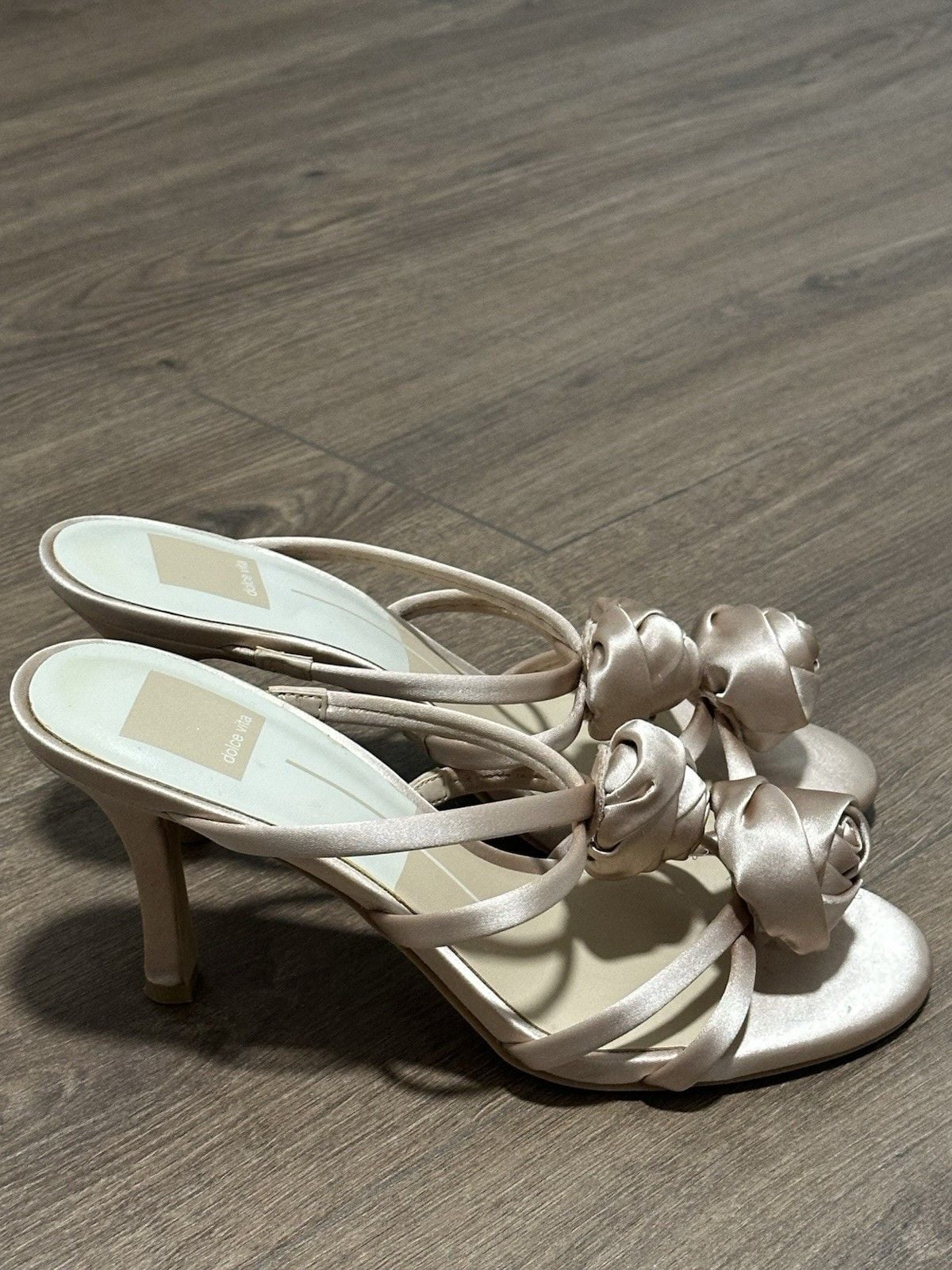 Womens Dolce Vita Linzy Satin Pink Roses Heeled Slide Sandals Size 7 8
