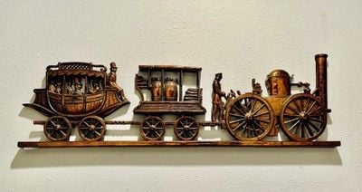 Vintage 1971 Large 33” Freight Train w/People Aboard The Train Copper Tone Art 2