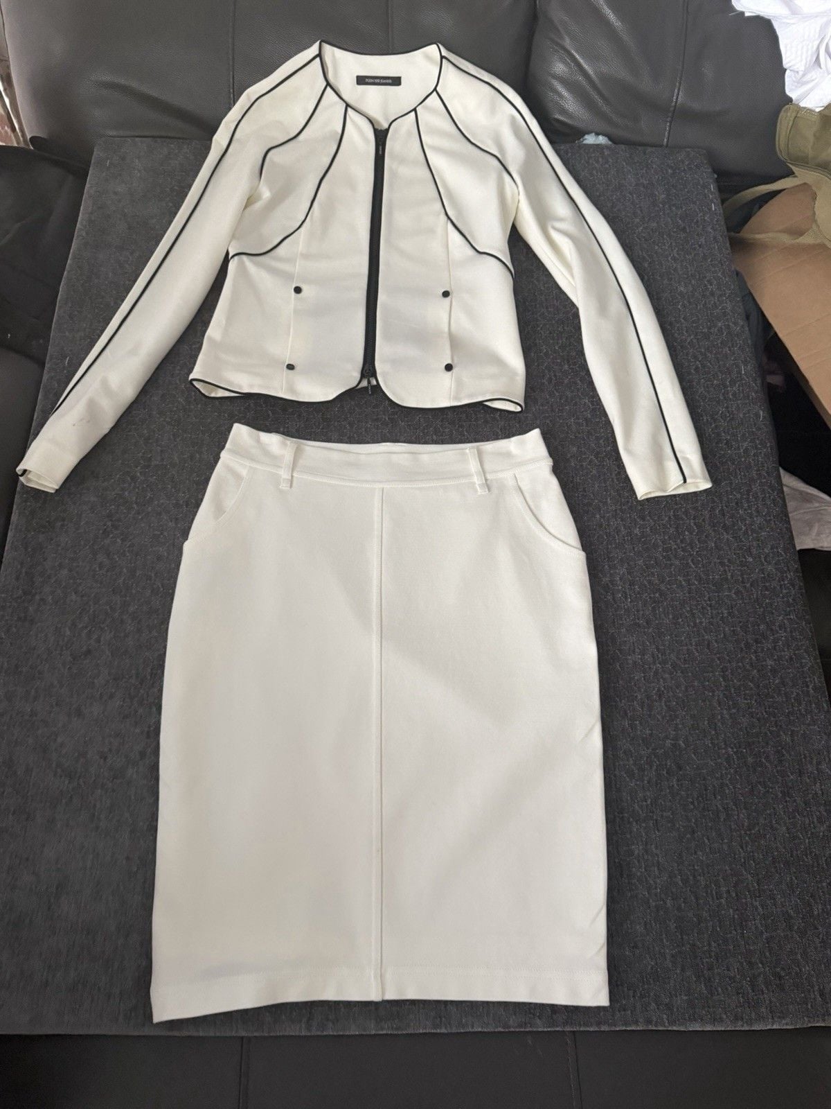 PLEIN SUD JEANIUS White/Black Piped Zip Jacket & Skirt 2pc Set US 4 9