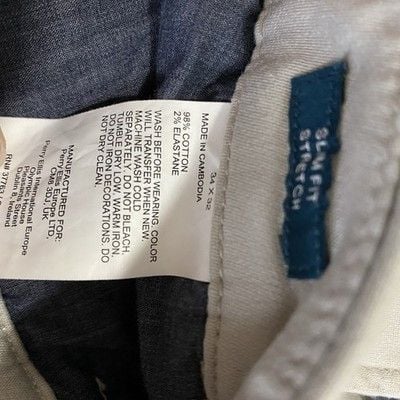 Perry Ellis Pants Mens 34x32 Cream Slim Fit Flat Front Trousers 4