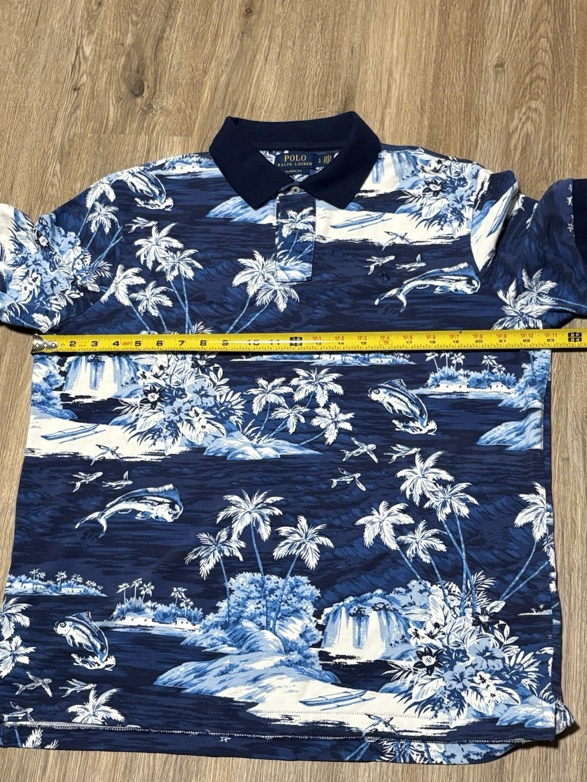 Polo Ralph Lauren Classic Fit L Blue Hawaiian Aloha Tropical Fish Polo Shirt 7