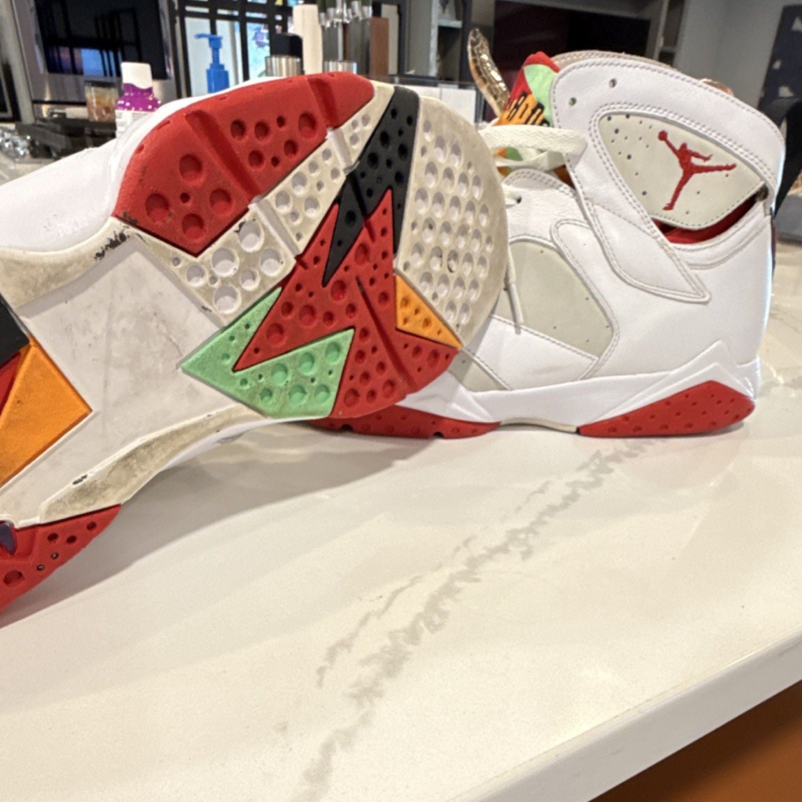 Jordan Air Jordan 7 Retro Hare High Top Sneaker White Red Beige Leather 3
