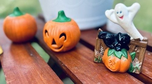 Vintage Halloween Kitschy Hand Painted Ceramic Figurines Spooky Season Set Of 4 12