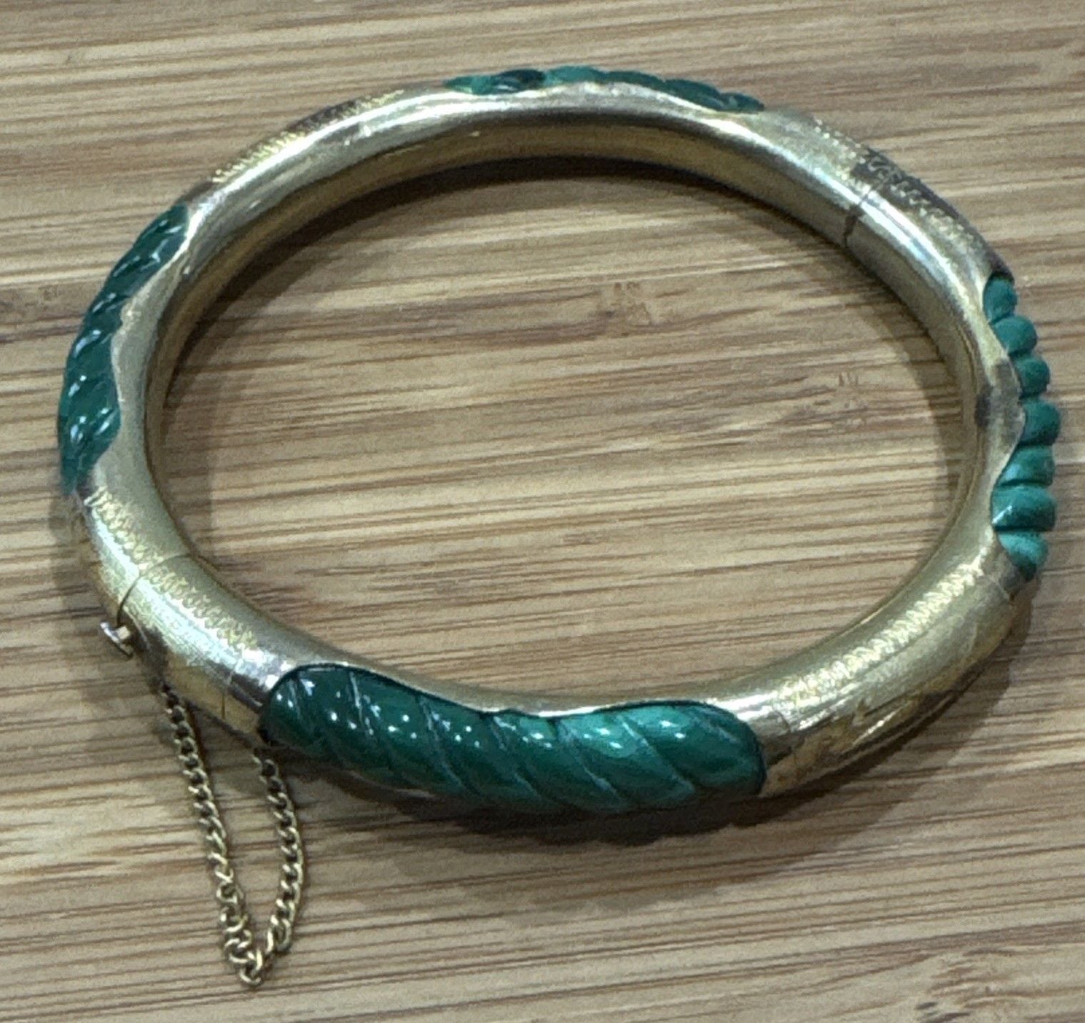 Vintage 925 Sterling Silver Carved Malachite Hinged Bangle Bracelet 30g Rare 4