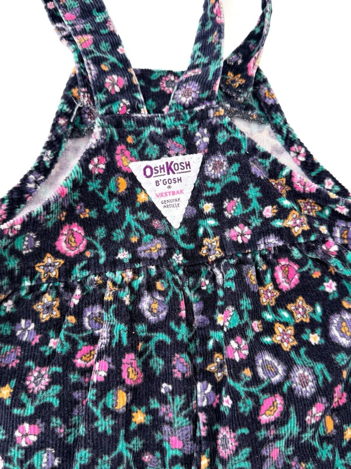 OshKosh B'Gosh 2T Corduroy Floral Overalls Purple Tag Vintage Vestbak Made USA 5
