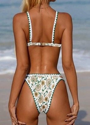 BIKINX Thong Micro Bikini Ditsy Floral Block Bandeau Green Orange Yellow Size XL 2