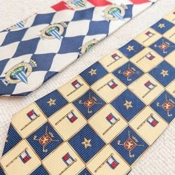 Lot of 2 Vintage 90s Men's Silk Ties Nautica Yacht Squadron Tommy Hilfiger Golf