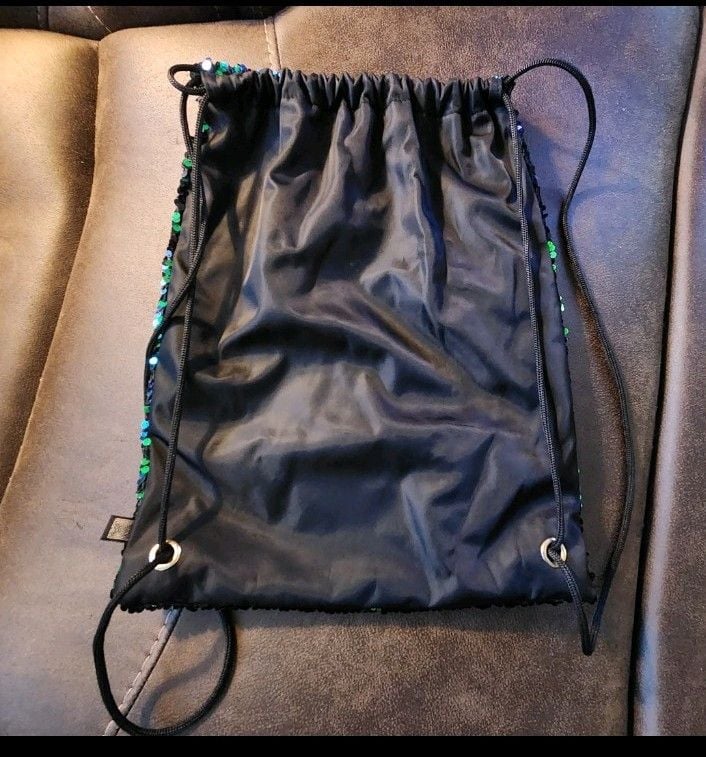 Reversible Sequin Drawstring Backpack Bag Green/Blue/Black Colorful 5