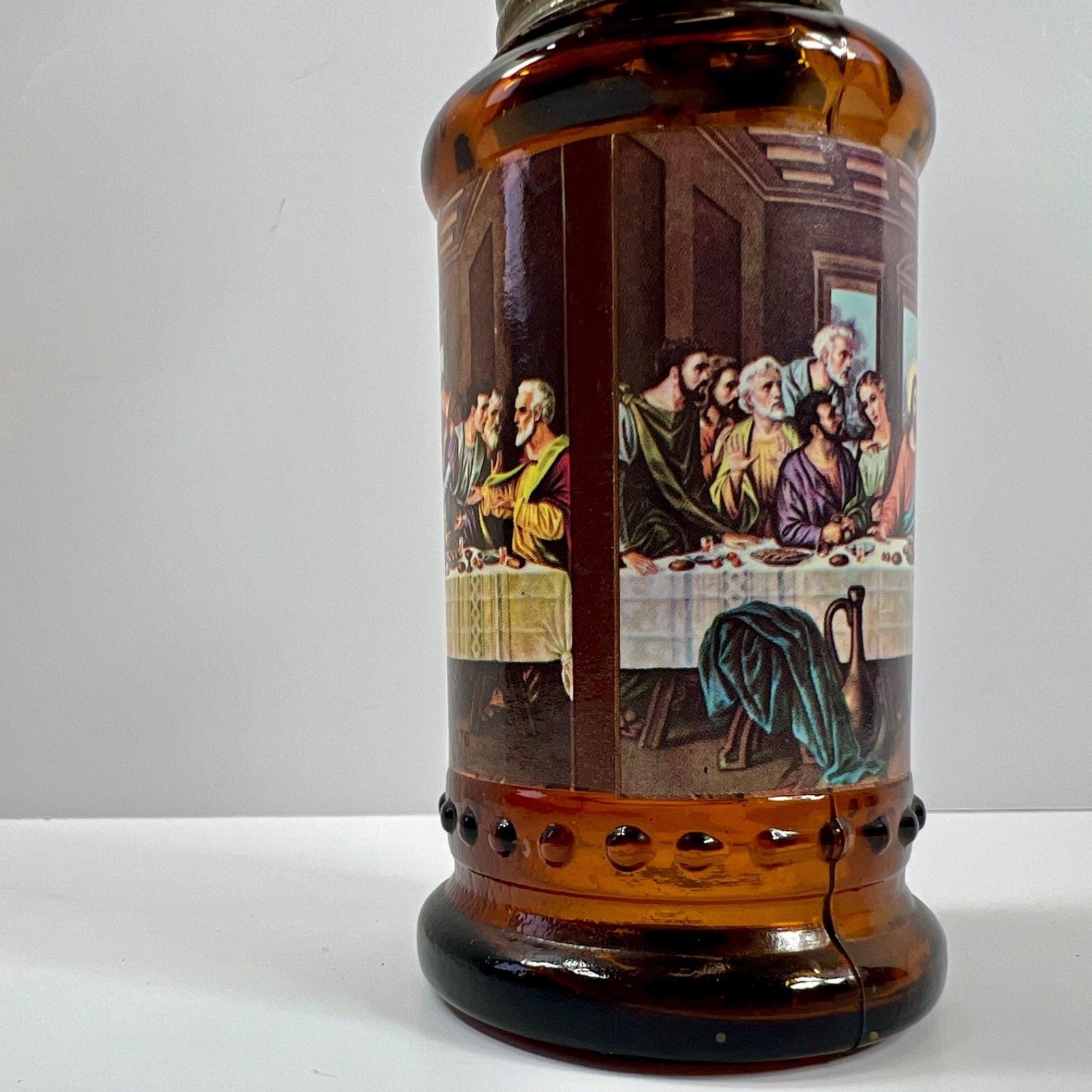 Vintage Chap Stick 1976 Amber Glass Mini Oil Lamp "The Last Supper" Hong Kong 3