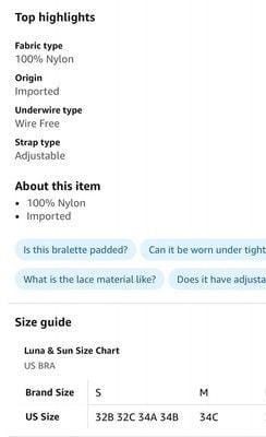 Luna & Sun Soft Simple Sexy Breathable Wirefree Lace Bralette-SIZE S 6