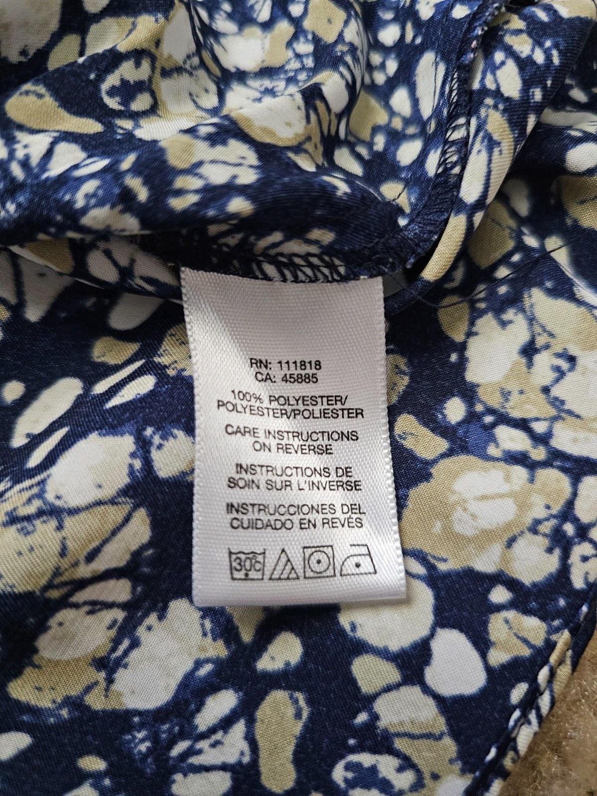 Michael Kors Women's Abstract Print Peplum Blouse Long Sleeve Navy Tan White 6