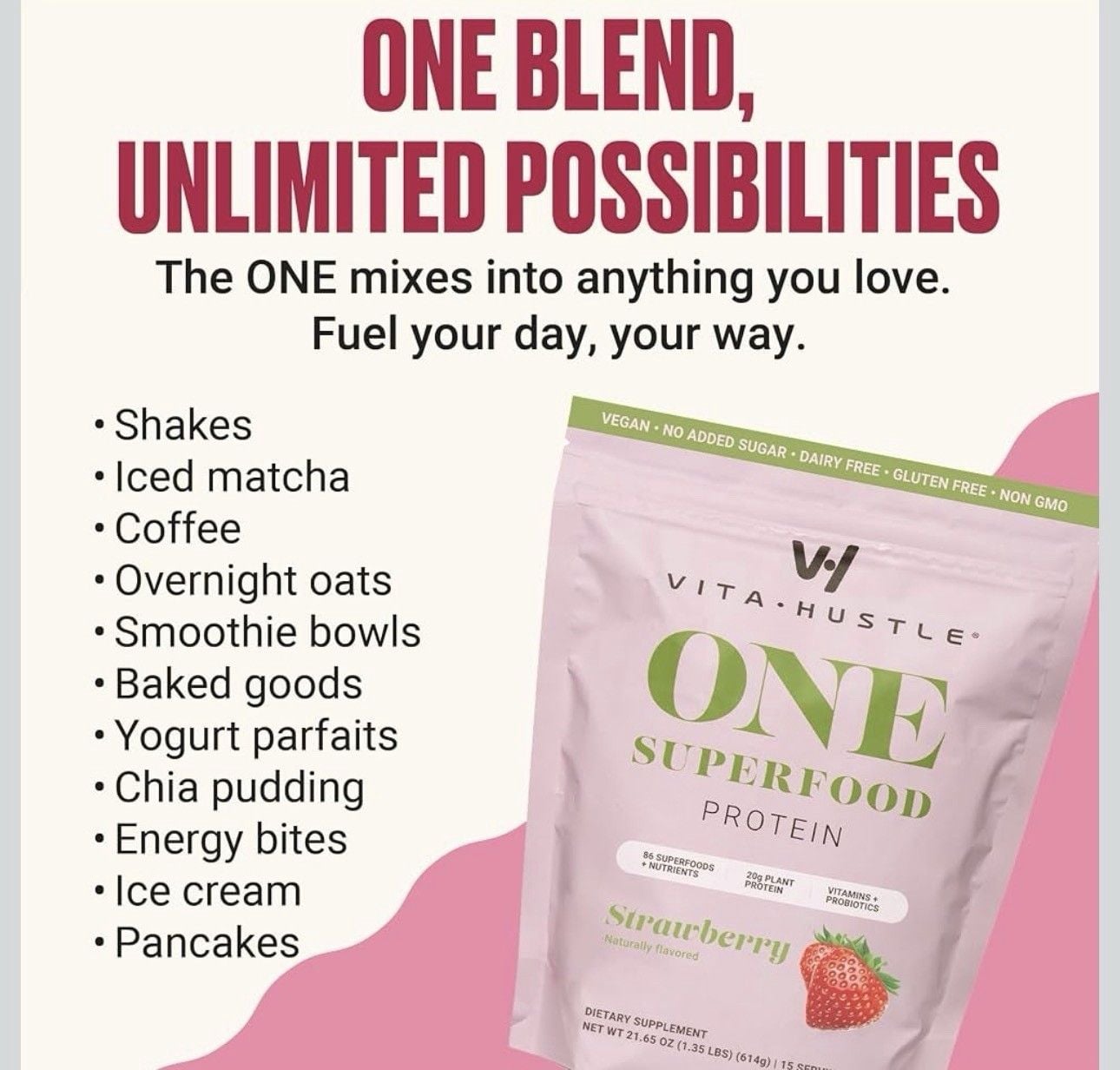 VitaHustle ONE Vegan Protein Powder Strawberry Flavor 6