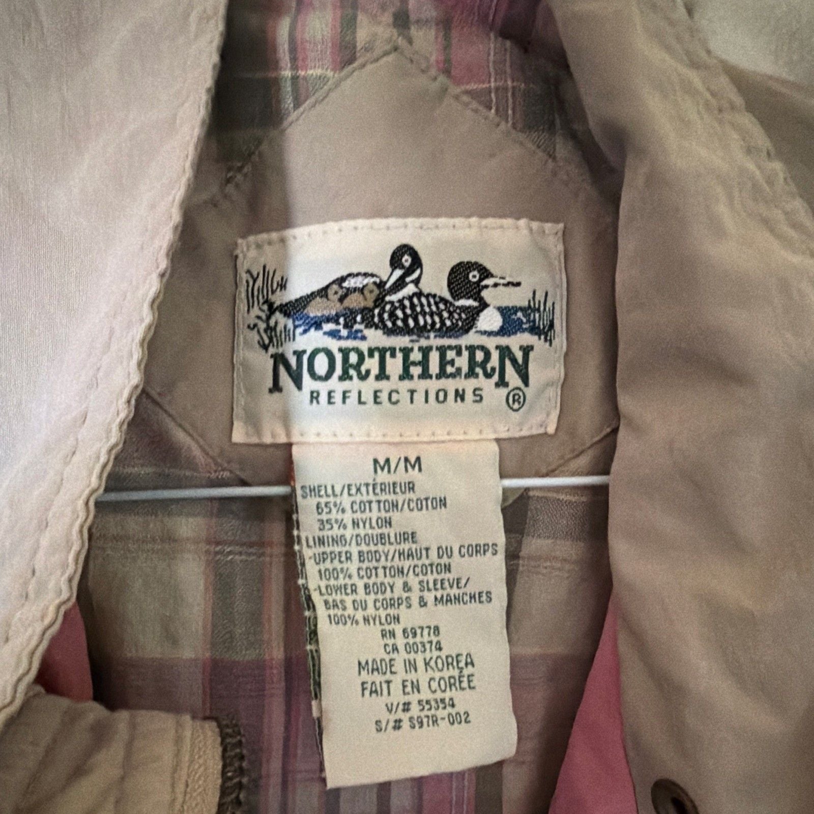 Northern Reflections Women’s Hooded Parka Jacket M Beige/Pink Plaid Mid-Length 3