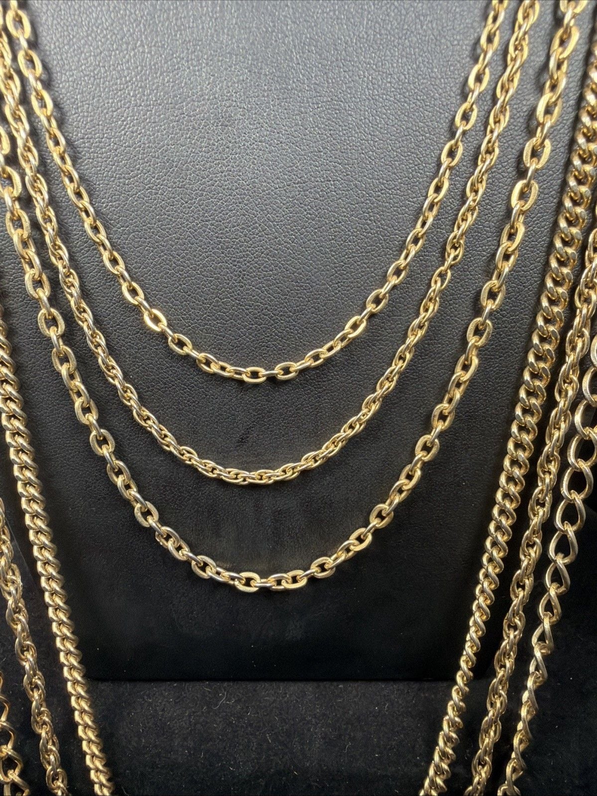 Vintage Multi Strand Gold Tone Layered 6-Chain Necklace Ornate Clasp Set 8