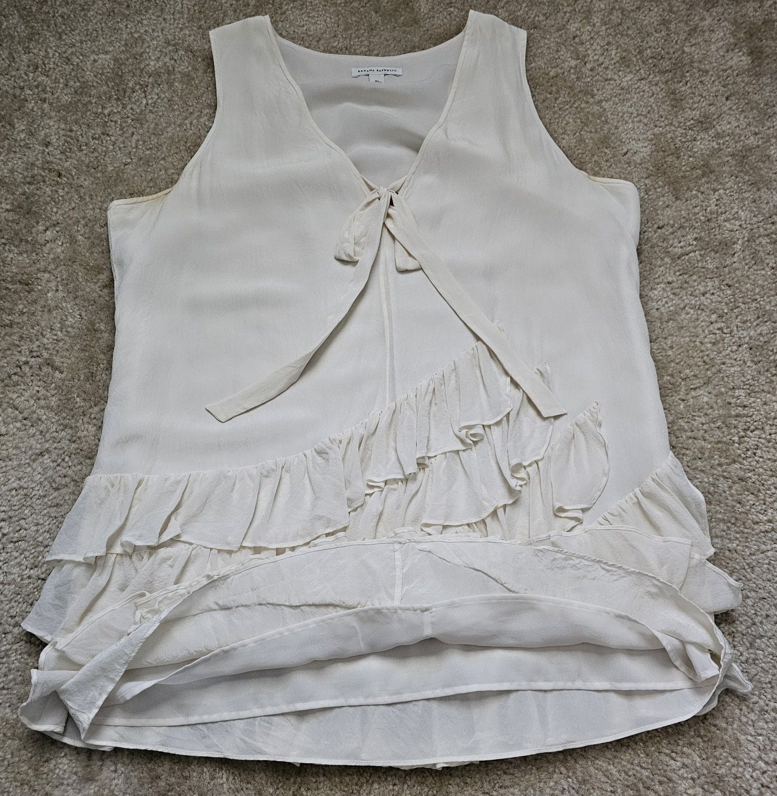 Banana Republic Women XL Ivory Ruffle Sleeveless Tie Front Blouse High Low 6