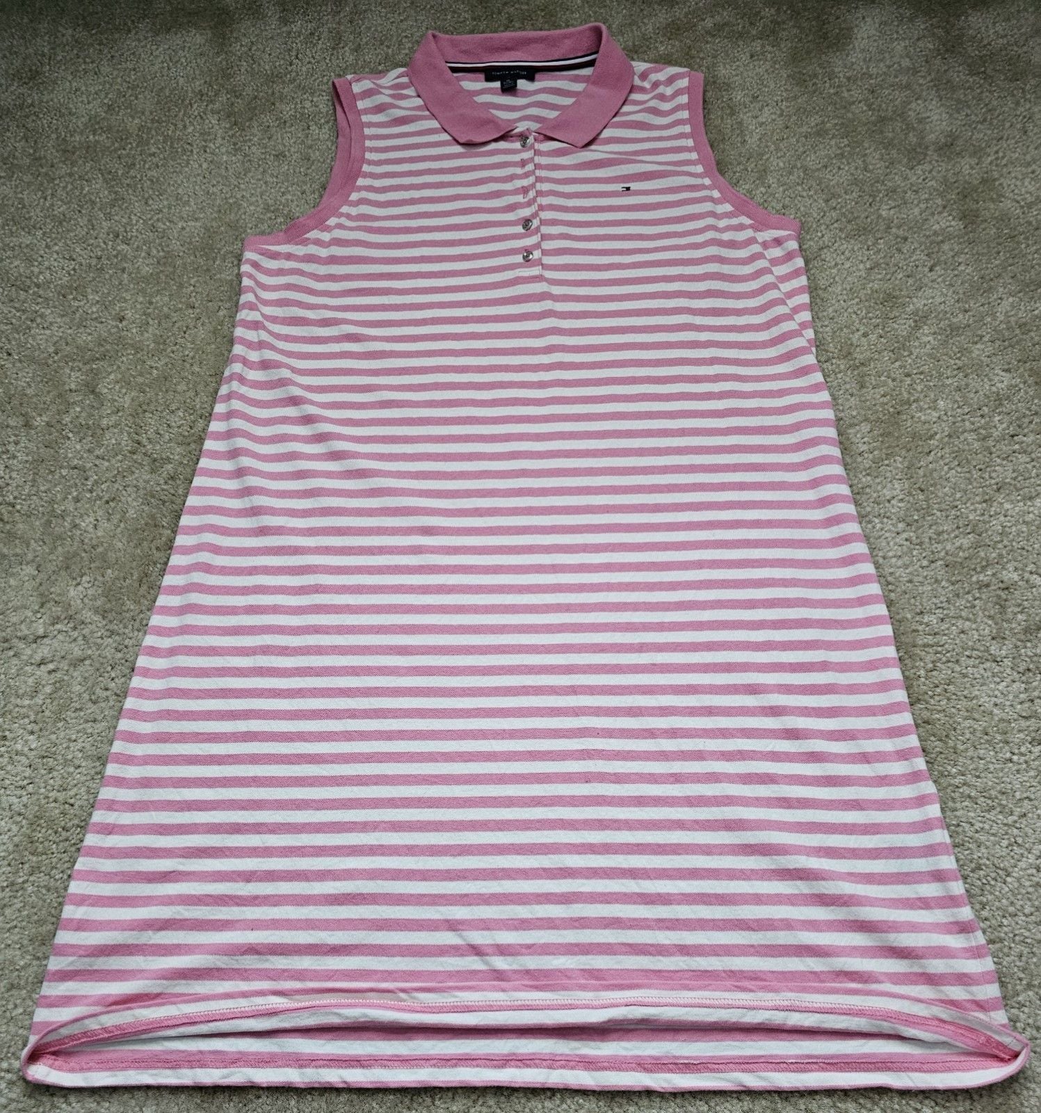 Tommy Hilfiger Women XL Pink White Striped Sleeveless Polo Dress Preppy Golf 5