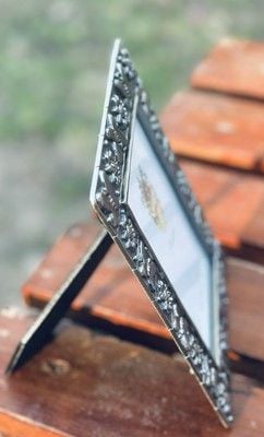 VTG NOS Amora Signed Pewter Butterfly Sunflower Geometric Picture Frame 3.5 x 5” 8