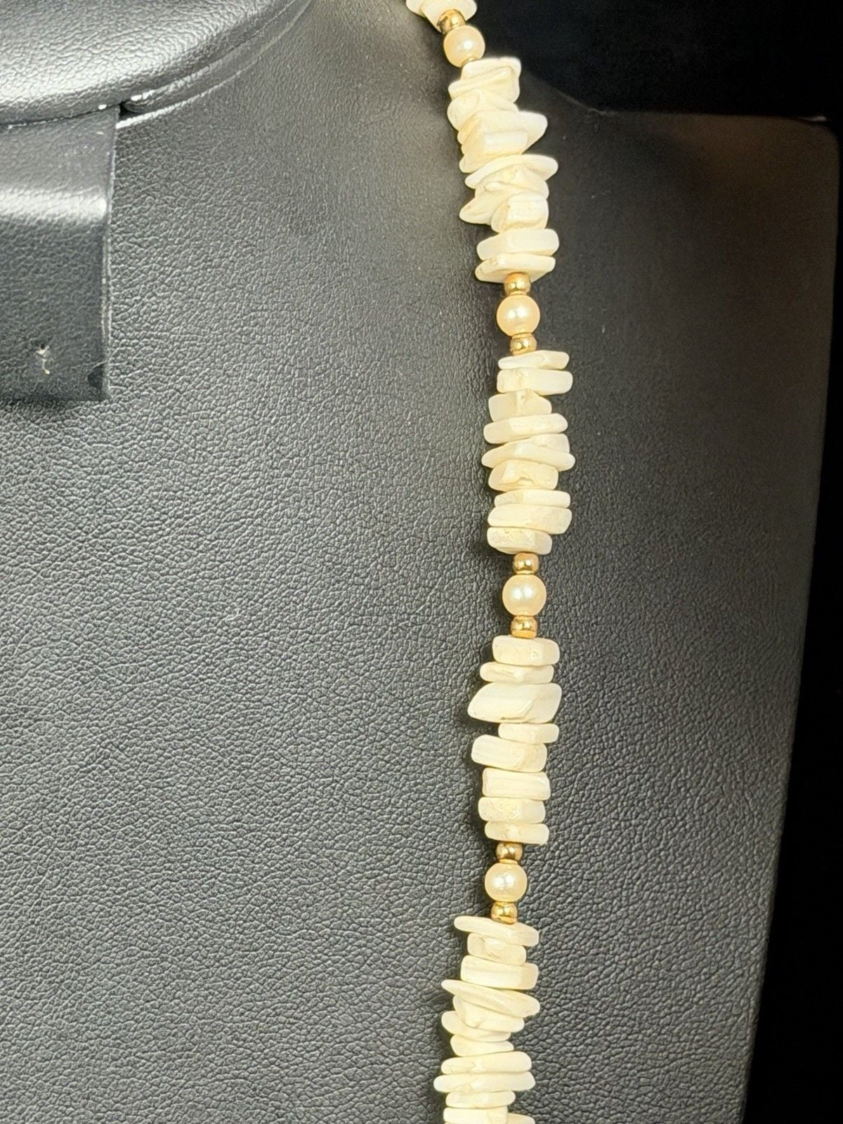 Vintage 20.5” White Coral Branch Chip Pearl Necklace Gold Tone Spacer Beads 29g 6