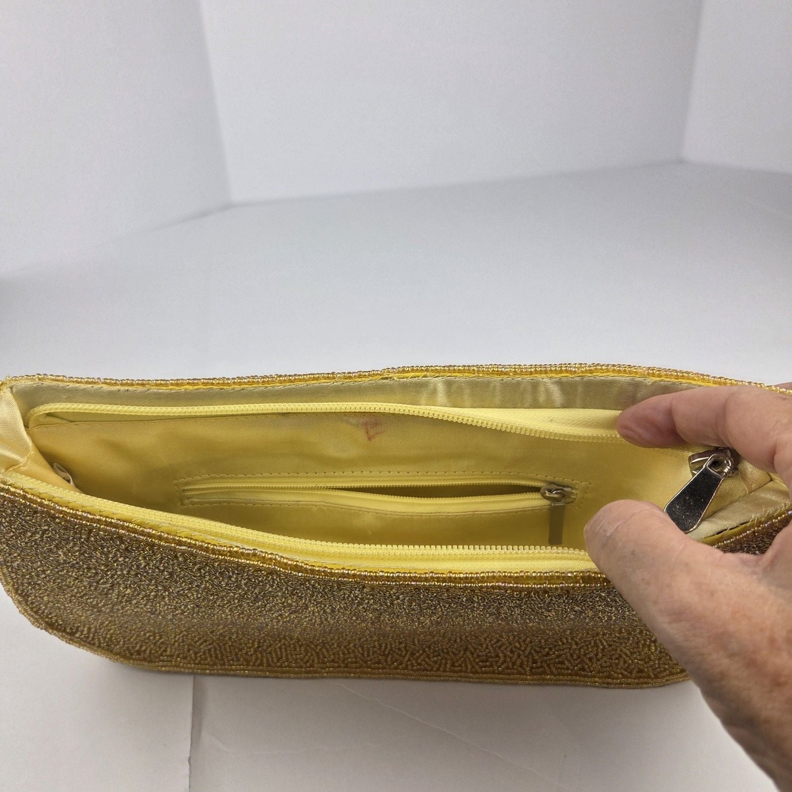 Vintage Yellow Glass Seed Beaded Baguette Shoulder Bag 1960s Mod Evening 9