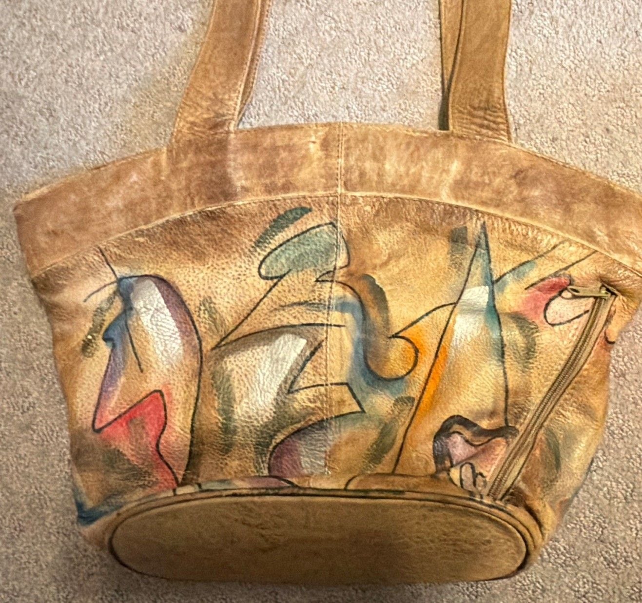 Vintage Sam Sam Hand Painted Leather Shoulder Bag Boho Abstract Wearable Art 7