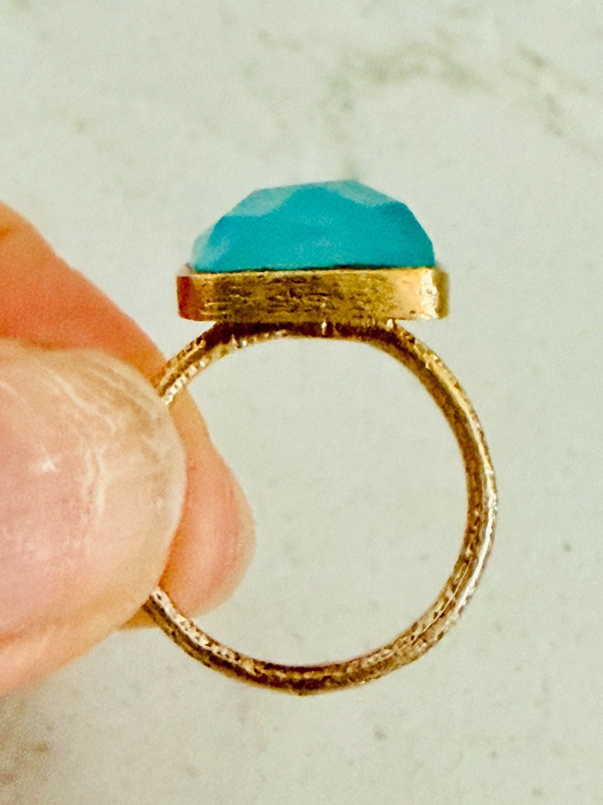 925 Sterling Silver Gold Vermeil Aqua Chalcedony Cushion Cut Statement Ring | Fa 7