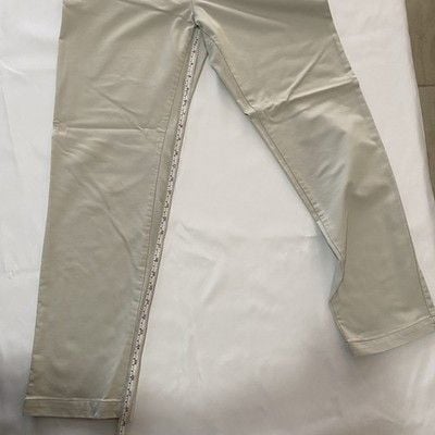 Perry Ellis Pants Mens 34x32 Cream Slim Fit Flat Front Trousers 7