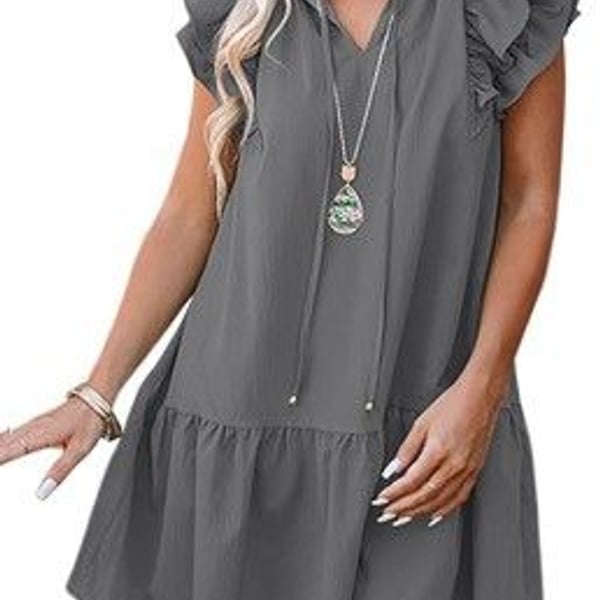 Dokotoo Womens Dresses 2023 V-Neck Drawstring Ruffle Cap Short Sleeve-SIZE S
