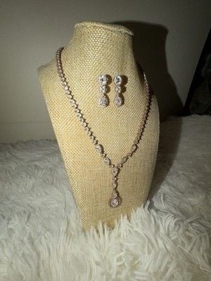Rose Gold Cubic Zirconia Teardrop bridal Jewelry Set Necklace & Earrings 8