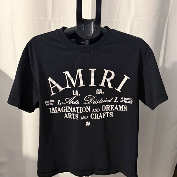 AMIRI Men’s Black Graphic Logo Jersey Crew Neck Short Sleeve T-Shirt Size M