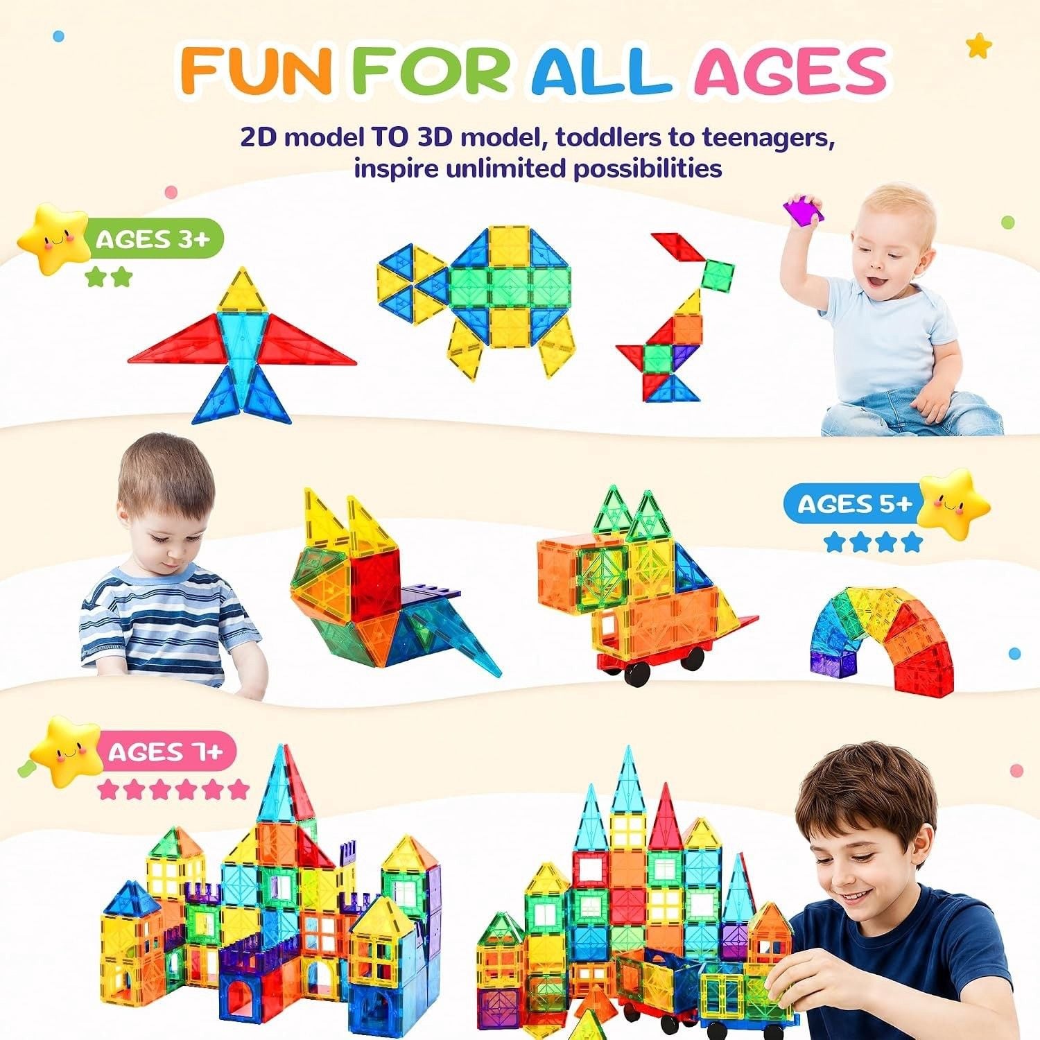 100 Pcs Magnetic Tiles, Magnet 3D Building Blocks Set with 2 Cars 2