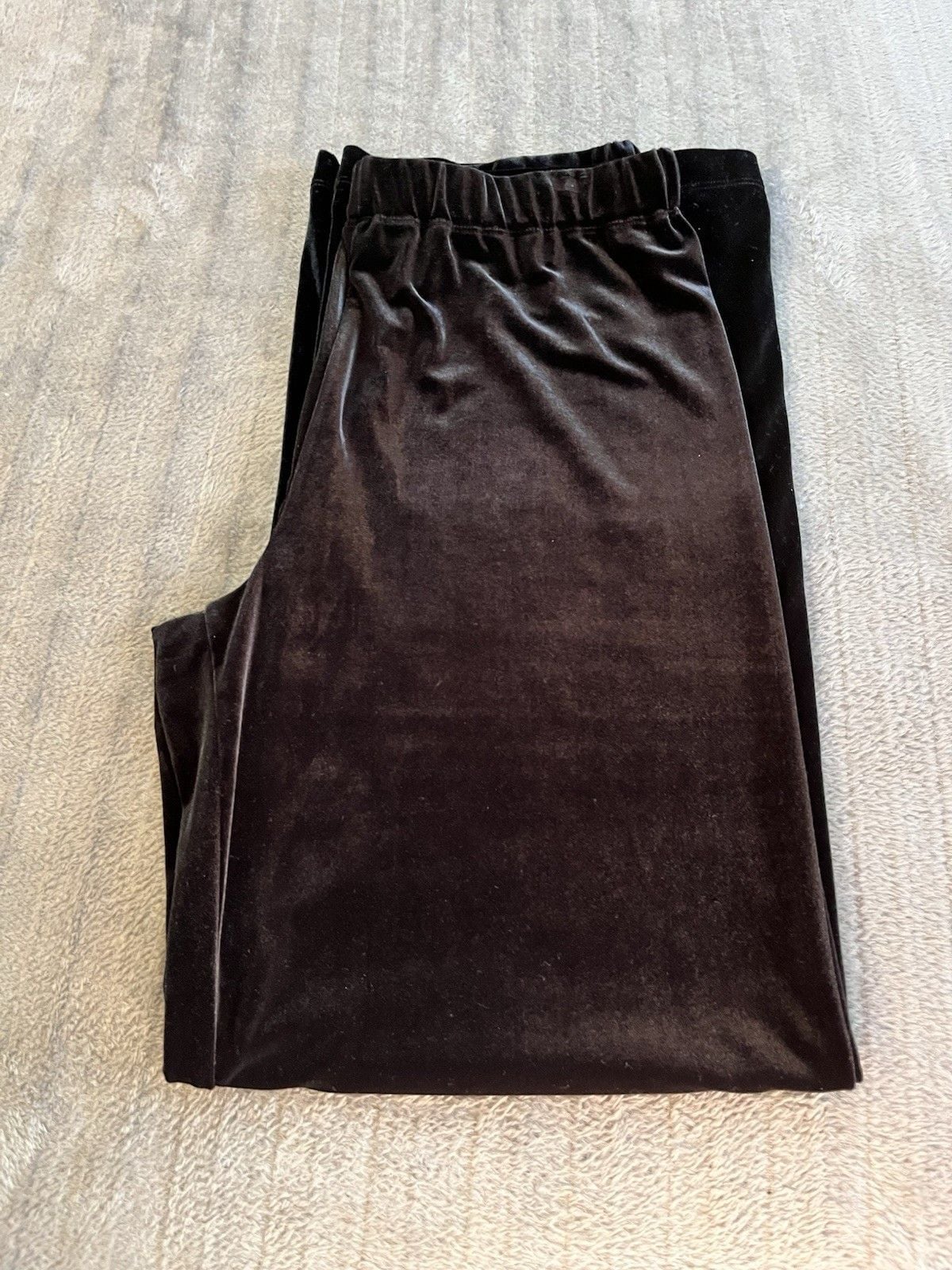 Women’s Lands' End Black Velvet Pants Size Med Elastic Waist Wide Leg Holiday 11