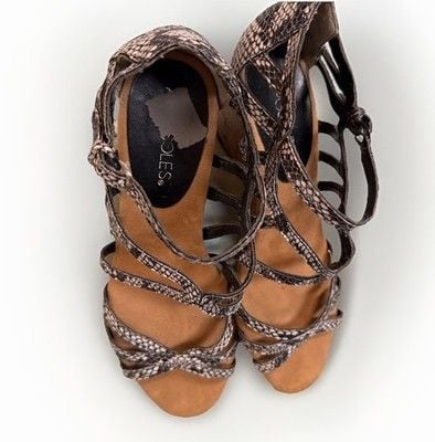 Aerosoles Snake Print Leather Cork Wedges Sandals Sz 7.5 Animal Y2K Heels Womens 7