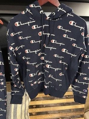 Champion Men’s Blue Logo Fleece Sweatsuit Set Hoodie & Tapered Pants S Top M 2